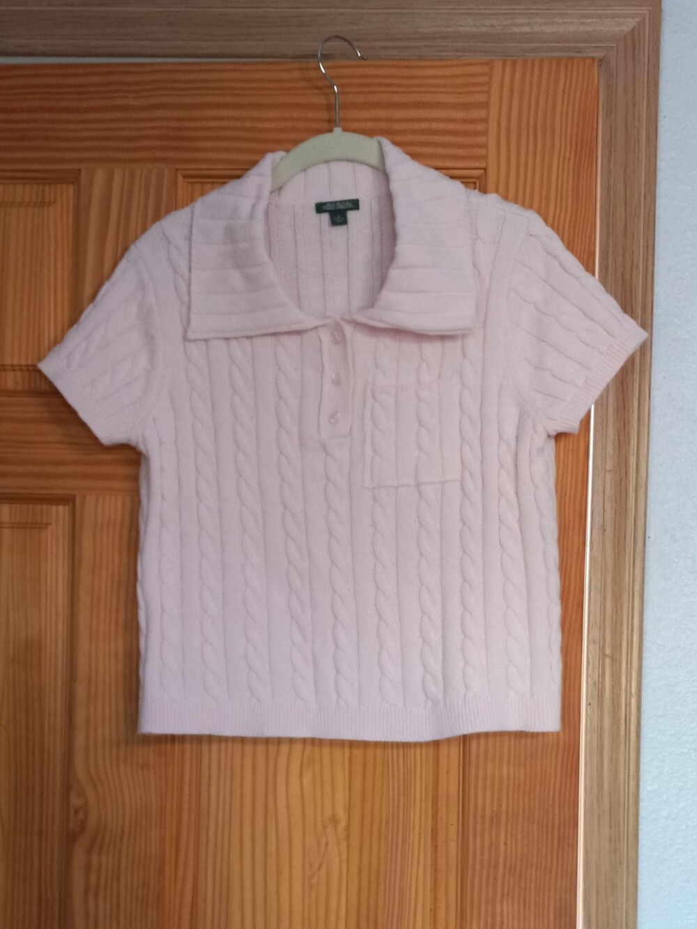 "Cute As Heck" Cable Knit Short Sleeve Polo Top in Light Pink
